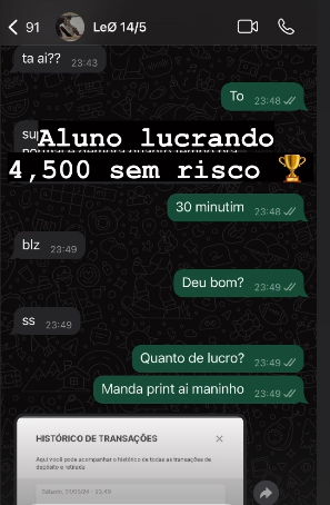 Depoimento de cliente mostrando resultado positivo em aposta.