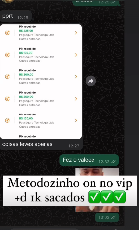 Depoimento de cliente elogiando o grupo Revert Tips.